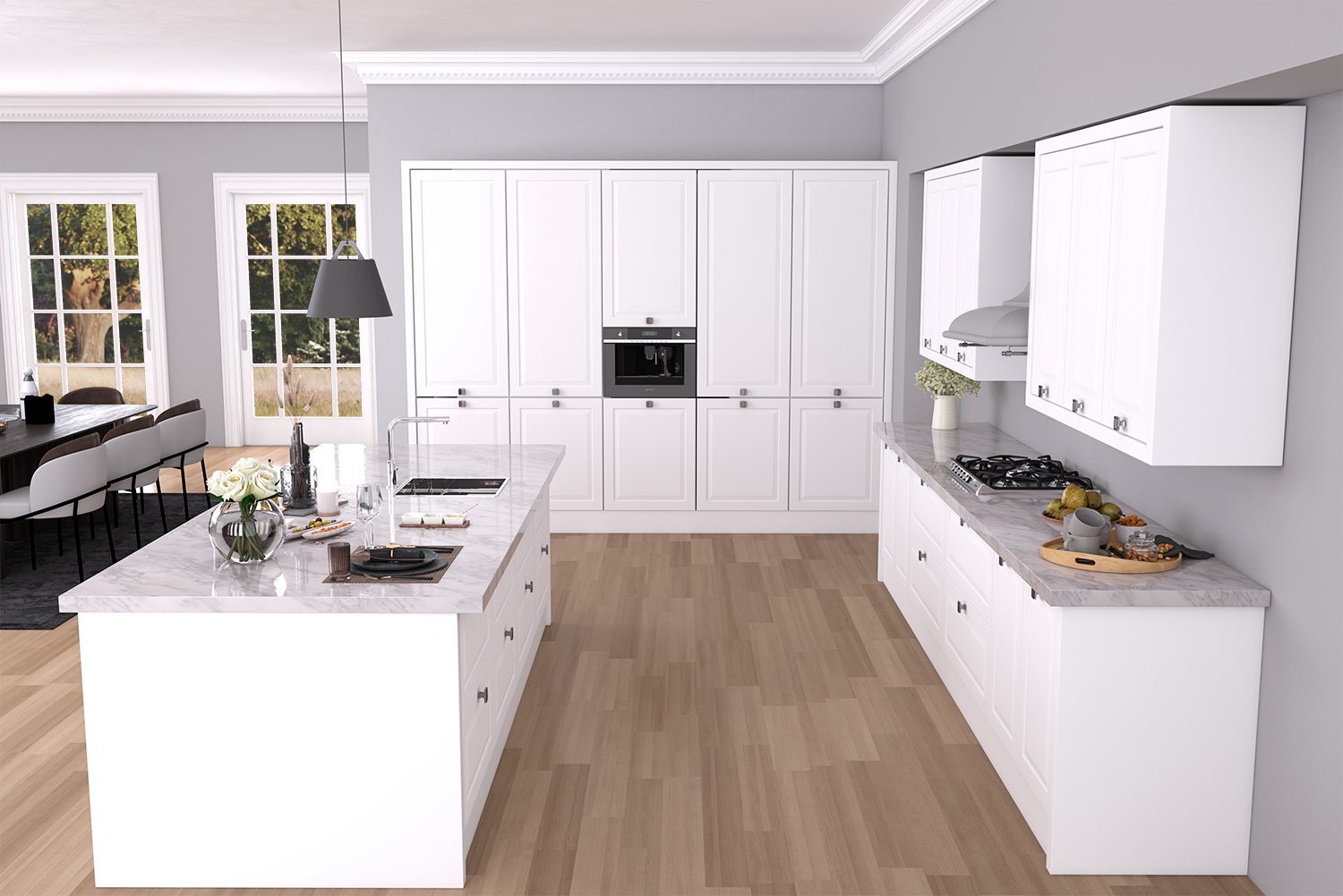 cocina blanca moderna con isla